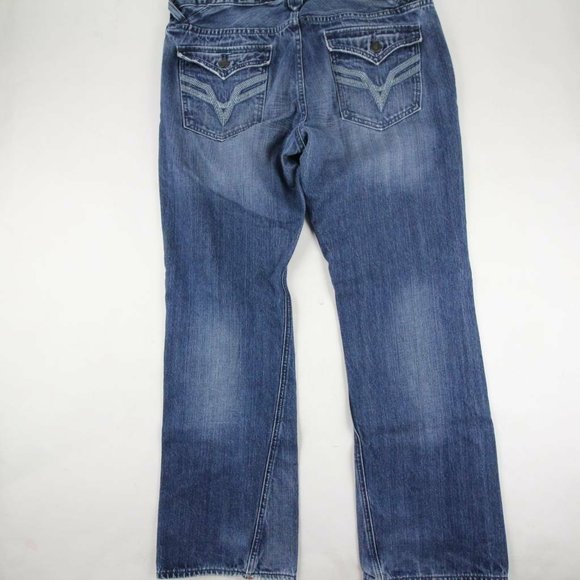 Vigoss Mens Bootcut Jeans Blue Light Denim Embellished Button Fly Size 38x32 - Picture 4 of 12